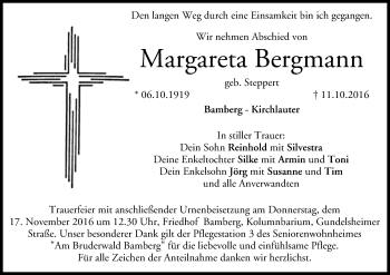 Anzeige von Margareta Bergmann von MGO