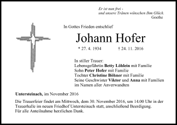 Anzeige von Johann Hofer von MGO