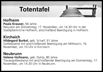 Anzeige von Totentafel vom 16.11.2016 von MGO