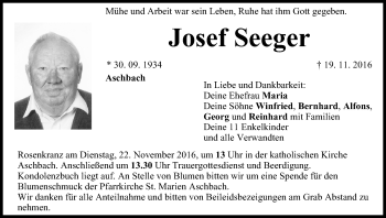 Anzeige von Josef Seeger von MGO