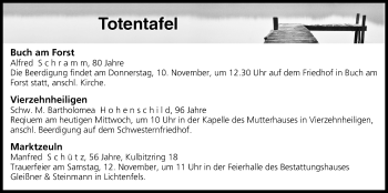 Anzeige von Totentafel vom 09.11.2016 von MGO