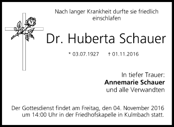 Anzeige von Huberta Schauer von MGO
