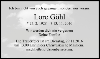 Anzeige von Lore Göhl von MGO