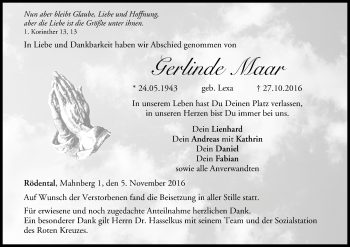 Anzeige von Gerlinde Maar von MGO