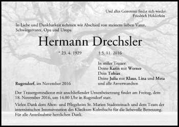 Anzeige von Hermann Drechsler von MGO