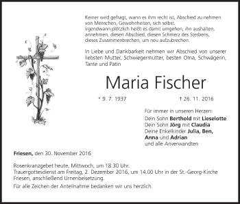 Anzeige von Maria Fischer von MGO