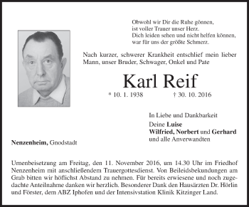 Anzeige von Karl Reif von MGO