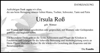Anzeige von Ursula Roß von MGO Anzeige von Ursula Roß von MGO