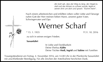 Anzeige von Werner Scharf von MGO