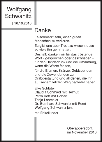 Anzeige von Wolfgang Schwanitz von MGO