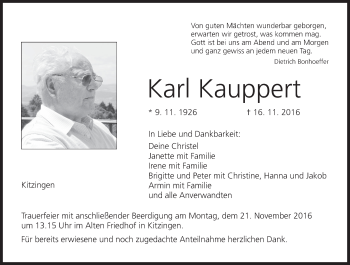 Anzeige von Karl Kauppert von MGO
