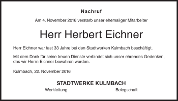 Anzeige von Herbert Eichner von MGO