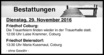 Anzeige von Bestattungen vom 29.11.2016 von MGO