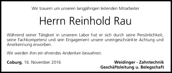 Anzeige von Reinhold Rau von MGO