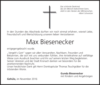Anzeige von Max Biesenecker von MGO