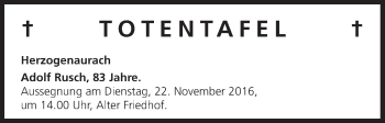 Anzeige von Totentafel vom 19.11.2016 von MGO