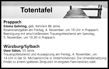 Anzeige von Totentafel vom 04.11.2016 von MGO