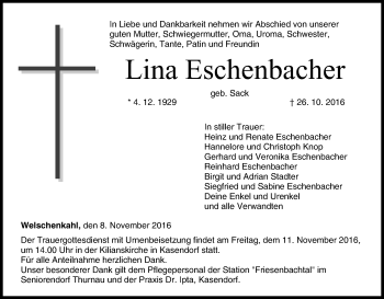 Anzeige von Lina Eschenbacher von MGO