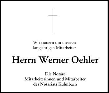 Anzeige von Werner Oehler von MGO