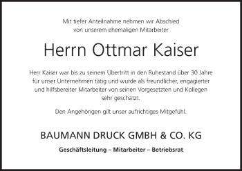 Anzeige von Ottmar Kaiser von MGO