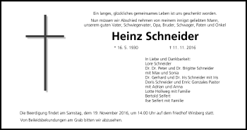 Anzeige von Heinz Schneider von MGO