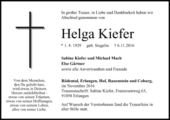 Anzeige von Helga Kiefer von MGO