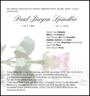 Anzeige von Paul-Jürgen Spindler von MGO