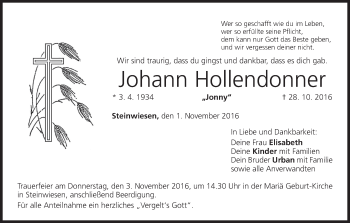 Anzeige von Johann Hollendonner von MGO