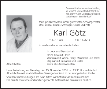 Anzeige von Karl Götz von MGO