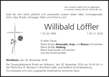 Anzeige von Willibald Löffler von MGO
