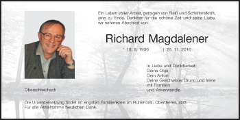 Anzeige von Richard Magdalener von MGO