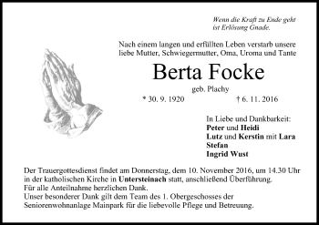 Anzeige von Berta Focke von MGO