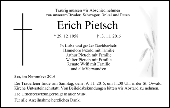 Anzeige von Erich Pietsch von MGO