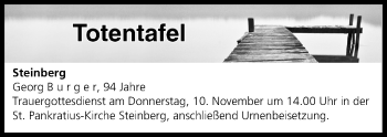 Anzeige von Totentafel vom 09.11.2016 von MGO