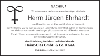 Anzeige von Jürgen Ehrhardt von MGO