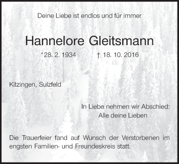Anzeige von Hannelore Gleitsmann von MGO