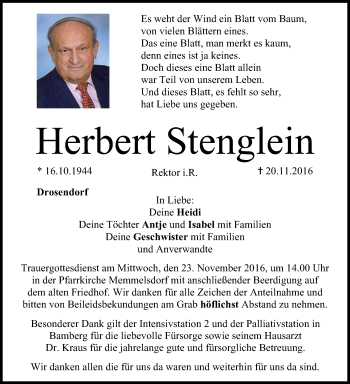 Anzeige von Herbert Stenglein von MGO