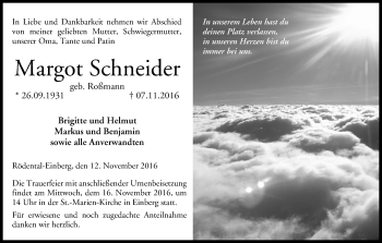 Anzeige von Margot Schneider von MGO