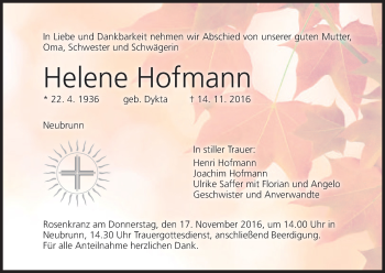 Anzeige von Helene Hoffmann von MGO