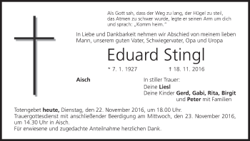 Anzeige von Eduard Stingl von MGO