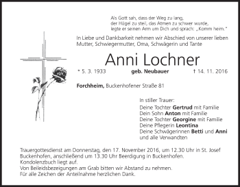 Anzeige von Anni Lochner von MGO