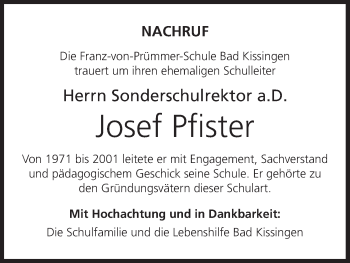 Anzeige von Josef Pfister von MGO