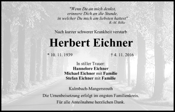 Anzeige von Herbert Eichner von MGO