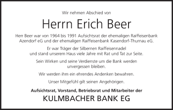 Anzeige von Erich Beer von MGO