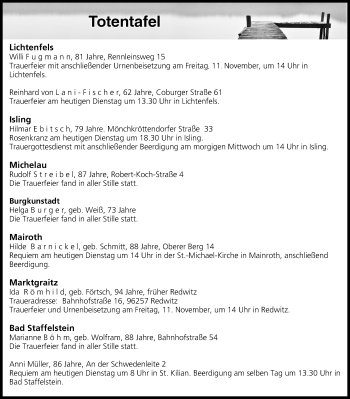 Anzeige von Totentafel vom 08.11.2016 von MGO