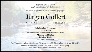 Anzeige von Jürgen Göllert von MGO