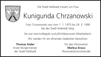 Anzeige von Kunigunda Chrzanowski von MGO