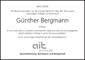 Anzeige von Günther Bergmann von MGO