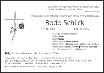 Anzeige von Bodo Schlick von MGO