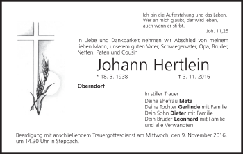 Anzeige von Johann Hertlein von MGO
